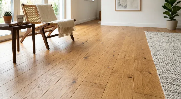 Eichenparkett-Landhausdielen in einem hellen Wohnzimmer