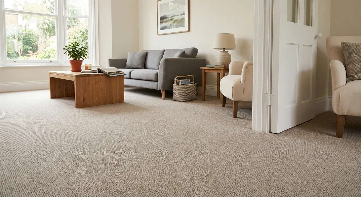 Verlegter Teppichboden in warmem Beige